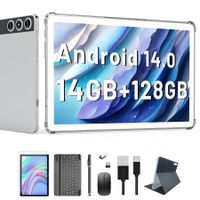 Android 14 Tablet,Tablet 10 inch 128GB Storage 1TB Expandable 14GB RAM,4G Sim Slot Tablet with keyboard Support 5G WiFi Bluetooth 5.0 GPS,7000 mAh,Octa-Core Processor,FHD IPS Display (Silver)