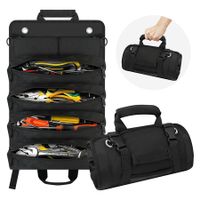 Portable Tool Storage Box with 2 Detachable Zipper Pouch, Tool Organizer Bag Roll Up Carrier Bag for Electrician Mechanic (Black)