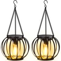 Solar Lanterns Outdoor Lights,Metal Solar Lantern Lights,Brighter Hanging Solar Lights Outdoor Waterproof,Auto On/Off Outdoor Solar Lights for Yard Garden Patio Pathway Decor 2 Pack