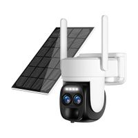 Solar Security Wireless Outdoor Camera,8X Zoom, 360 Degree Pan Tilt Control,WiFi Battery Powered Camera with Spotlight Siren PIR Motion Detection (White)