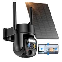 Solar Security Wireless Outdoor Camera,8X Zoom, 360 Degree Pan Tilt Control,WiFi Battery Powered Camera with Spotlight Siren PIR Motion Detection (Black)