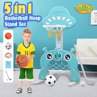 Kids Basketball Hoop Stand Set 5 in 1 Activity Centre Golf Game Ring Toss Football Gate Adjustable Indoor Outdoor Playset