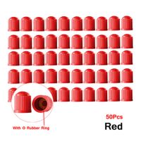 50 Pcs Tire Stem Valve Caps, with O Rubber Ring, Universal Stem Covers for Cars, Bike, Red