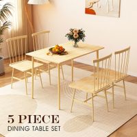 Dining Table and Chairs 5 Piece Kitchen Bar Living Sitting Room Modern Furniture Home Office Work Desk Metal Frame Oak