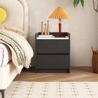 Wooden Bedside Table 2 Drawer Side End Nightstand Sofa Bedroom Living Room Furniture Office Storage Cabinet Black and White