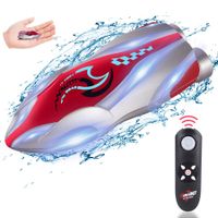 Mini High Speed RC Boat Remote Control LED Lights 360 Degree Rotation Pool Water Toy Gifts for Boys Girls Color Red