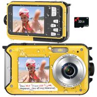 4K Underwater  Camera  Waterproof  32GB Card 48MP Autofocus Selfie Dual Screen Underwater Cameras for Snorkeling Digital Camera Birthday Christmas Holiday Gifts Yellow