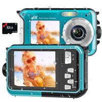 4K Underwater Camera 11FT Waterproof Camera with 32GB Card 48MP Autofocus Dual-Screen Selfie Underwater Camera Waterproof Compact Floatable Digital Camera (Blue)