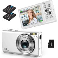 Digital Camera,Autofocus UHD 4K Vlogging Camera with 32GB Card,48MP 16X Digital Zoom Digital Camera,Anti-Shake Portable Compact Point Shoot Camera (White)