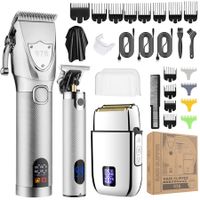 Hair Clippers for Men Professional Cordless Beard Trimmer Electric Shavers Barber Kit(Silver)