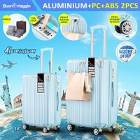 2 Piece Luggage Set Travel Carry On Hard Suitcases Trolley Lightweight Cabin Bags with TSA Lock Cover 6 Packing Cubes Pale Blue