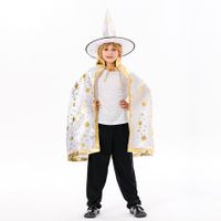 Set of Kids Halloween White Wizard Capes with Hat And Cloak Props for Children Costumes