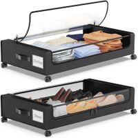 Under Bed Storage with Wheels,XXL 60L Under Bed Storage Containers,Under The Bed Storage Organizer with Clear Lids - Rolling Drawers & Bins,2 Pack (Black)