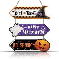 Halloween Signs Decorations,Trick or Treat Wall Hanging Door Sign,Porch Outdoor Wooden Plaque Spooky Pumpkins Wall Art Party Door Decor