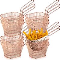 12 Pieces Mini Square Fry Basket Steel French Chip Food Baskets for Serving Stainless with Handle Reusable Fries Holder Deep Fryer Home