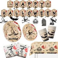 73 PCS Halloween Party Tableware Kit Disposable Paper Plates and Napkins with Pumpkin Ghost Decor, Perfect for Halloween Themed Birthday Parties