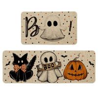 Ghost Pumpkin Cat Boo Orange Halloween Kitchen Mats Set of 2,Black Home Decor Low-Profile Kitchen Rugs for Floor(50*80-50*120CM)