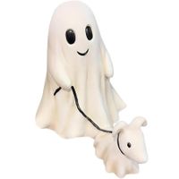 New Halloween Ghost Walking Dog Statue - Spooky Ghost Dog Figurine,Indoor Decor,Ghost Walking His Ghost Dog,Perfect for Home and Garden Tabletop Decorations (Classic,25cm-Medium)