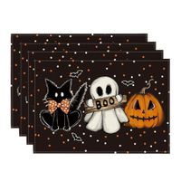 Polka Dot Ghost Pumpkin Cat Boo Halloween Placemats Set of 4 Seasonal Fall Table Mats for Party Kitchen Dining Decoration(30*45CM)