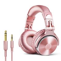 Wired Bass Headsets with 50mm Driver, Foldable Lightweight Headphones with Shareport and Mic for Recording Monitoring Podcast Guitar PC TV (Rose Gold)