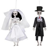 Poseable Hanging Skeleton Bride and Groom Halloween Decorations for Themed Parties,Festivals,and Haunted Houses - Spooky Wedding Couple Props (Bride&Groom)