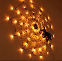 Halloween 12m 70 LED Spider Web Lights with 30cm Spider Battery Power for Room Porch Window Yard Outdoor Decoration Color Warm Yellow