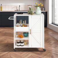 Kitchen Island Trolley Portable Rolling Utility Cart on Wheels Mobile Storage Cabinet Shelf Organizer Food Preparation Table Towel Rack