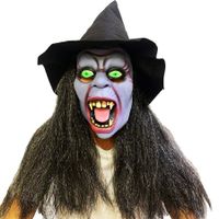 Witch Halloween Mask Latex Witch Mask with Black Hair and Hat, Scary Horror Cosplay Costume Masks Old Witch Dress up for Men Women Party Decoration Props