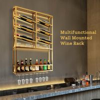 Wall Mounted Wine Rack Bottle Glass Storage Holder Modern Metal Corner Hanging Shelf Display Hanger for Home Bar Cellar