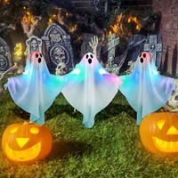 Set of 3 Lighted White Cloth Ghost Stakes 50cm Tall Halloween Decorations for Indoor and Outdoor Haunted House Party