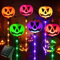 PUMPKIN  Solar Light Garden Lights 6 in 1 Halloween String Solar Halloween Decorative LED Outdoor Waterproof Ghost Stake Lights for Pathway Yard Garden Decoration