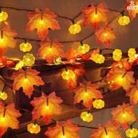 Fall Pumpkin Garland Lights, Fall Decorations Realistic Larger Maple Leafed String Light, 1Pcs