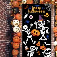 Halloween Skeleton Door Decoration Door Cover Backdrop Decoration Porch Sign for Front Door Indoor Outdoor Halloween Party Decorations