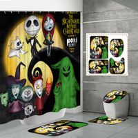 Halloween Shower Curtain Sets with Non Slip Rugs, Toilet Lid Cover and Bath Mat, Moon Castle Decoration WaterProof 71 x 71 inch