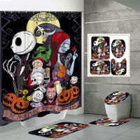 Halloween Shower Curtain Sets with Non Slip Rugs, Toilet Lid Cover and Bath Mat, Moon Castle Decoration WaterProof 71 x 71 inch