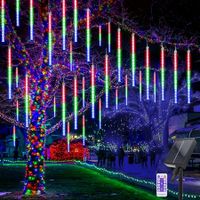 Solar Meteor Shower Lights 10 Tubes 30cm 6.6m  Remote Waterproof String Lights Party Wedding Tree Halloween Christmas Outdoor Decorations Col.Blue