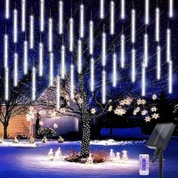 Solar Meteor Shower Lights 10 Tubes 30cm 6.6m  Remote Waterproof String Lights Party Wedding Tree Halloween Christmas Outdoor Decorations Col.Blue