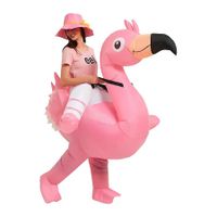 Inflatable Flamingo Costume Riding On Flamingo Air Blow up Funny Fancy Dress Party Halloween Costume, Suitable for Height 150-190 CM