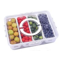 Divided Serving Tray with Lid and Handle, Portable Charcuterie Container for Fruit Candy Veggie Nuts Snacks (4 Compartments)