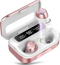 Bluetooth 5.3 Wireless Earbuds LED Display 128H Playtime ENC Noise Cancelling IP7 Waterproof In-Ear Headphones for ios Android-Pink