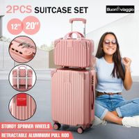 2 Piece Luggage Travel Set Hard Shell Carry On Suitcases Traveller Lightweight Trolley Checked Vanity Bag Rolling Cabin Case with Wheels Rose Gold