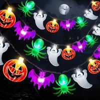 Halloween Lights Decorations, 40 LED Pumpkin Bat Ghost Spider Halloween String Lights Battery Operated, for Home Door Window Party Decor