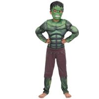 135-145 cm Hulk Muscle Costume Kids 3D Print Marvel Outfits  Halloween Christmas Party Costume with a Glow-in-the-Dark Mask