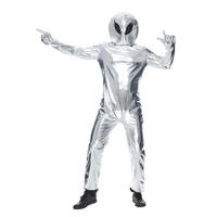 130-150cm Alien Costume Unisex Halloween Extraterrestrial Space Metallic Bodysuit Halloween Christmas Party Costume