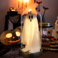 Halloween Decorations Indoor Light Up Ghost in Glass Cloche Cute Ghost with Light for Home Kitchen Mantel Tabletop Party Decor