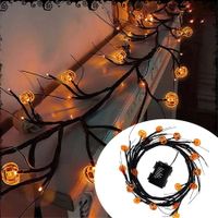 Halloween LED Rattan String Lights, Pumpkin Vine Battery-Powered Decorative Branch Lamp for Indoor Outdoor Decor