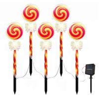 Set of 5 Candy Cane Design Stake Lights for Pathway Backyard Decor ArtCreativity Outdoor Christmas Solar Path Lights 8 LED Modes