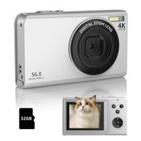 Digital Camera,Camera for Photography,Digital Point and Shoot Camera with 56Mp Autofocus 16X Zoom,2.8Inch Screen Compact Camera with 32GB SD Card (White)