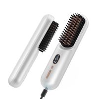 Cordless Hair Brush, Portable Hair Straightener Brush for Women with Travel, 2 in 1 Negative Ion Wireless Hair Straight Comb,White