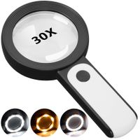 Magnifying Glass with Light,30X Handheld Large 18LED Cold and Warm Light with 3 Modes,Illuminated Magnifier for Seniors Reading,Inspection,Coins,Jewelry,Exploring